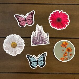 Colorful Butterfly and Floral Sticker Set - Pack of 6